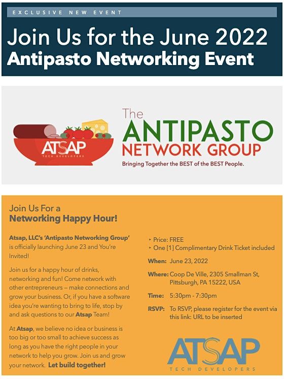 Join us for the June 2022 Antipasto Networking Event Coop De Ville