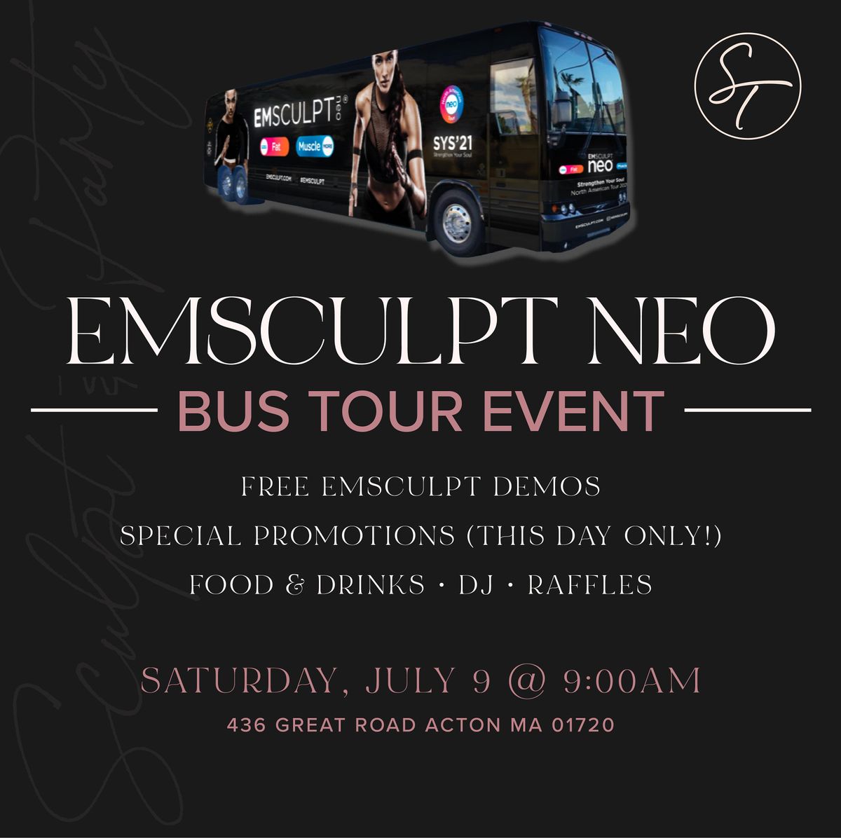 Emsculpt Neo Bus Tour Skin Tight Med Spa, Acton, MA July 9, 2022