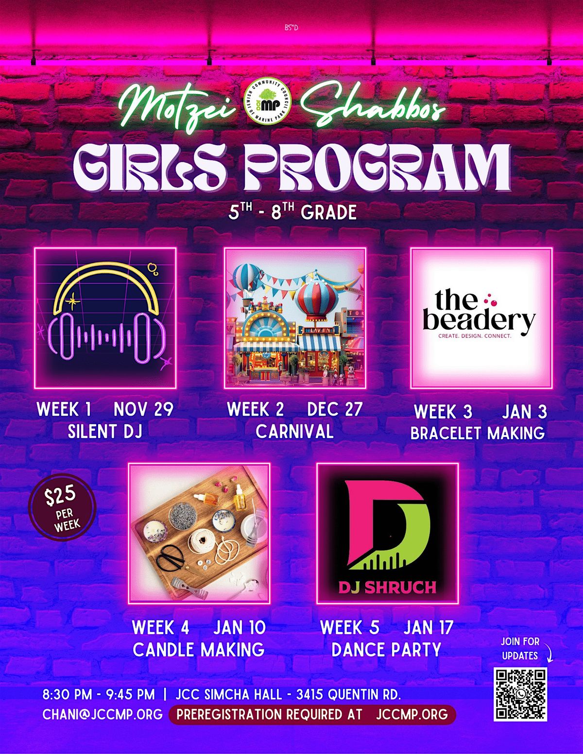 JCC Motzei Shabbos Girls Program 2025-2026