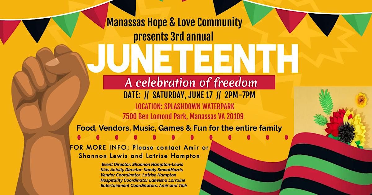 Manassas 3rd Annual Juneteenth Celebration | SplashDown Waterpark ...