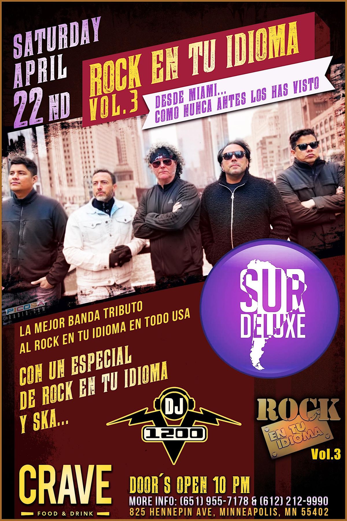 Rock En Tu Idioma Vol. 3 2023. Sur Deluxe en concierto. CRAVE