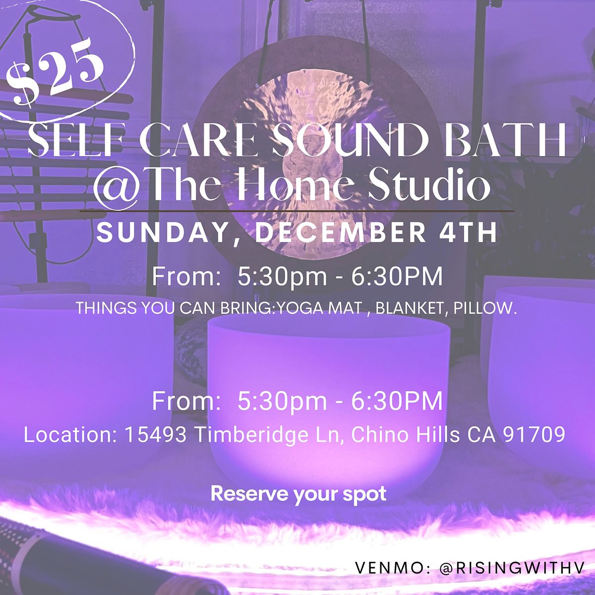 Selfcare Sound Bath Private Residence, Chino Hills, CA December 4