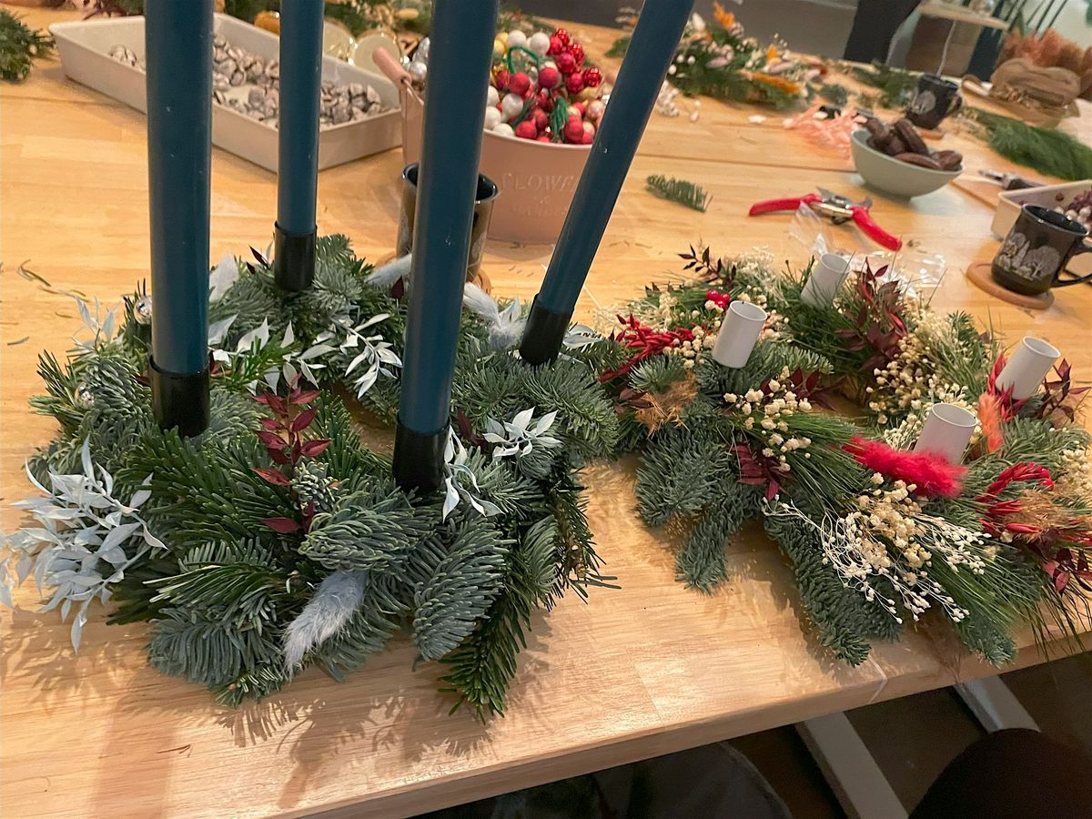 Adventskranz mit Trockenblumen binden in Berlin-Moabit