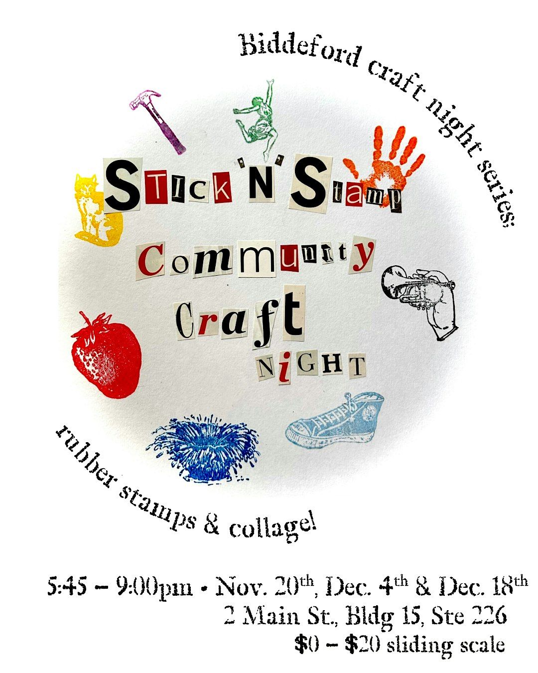 Stick n' Stamp Collage Night at the Pepperell Mill in Biddeford, Nov 20th