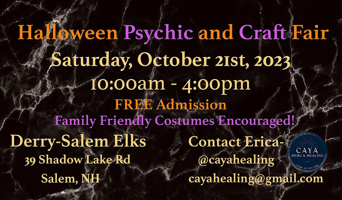 Halloween Psychic & Craft Fair DerrySalem Elks 2226 October 21, 2023
