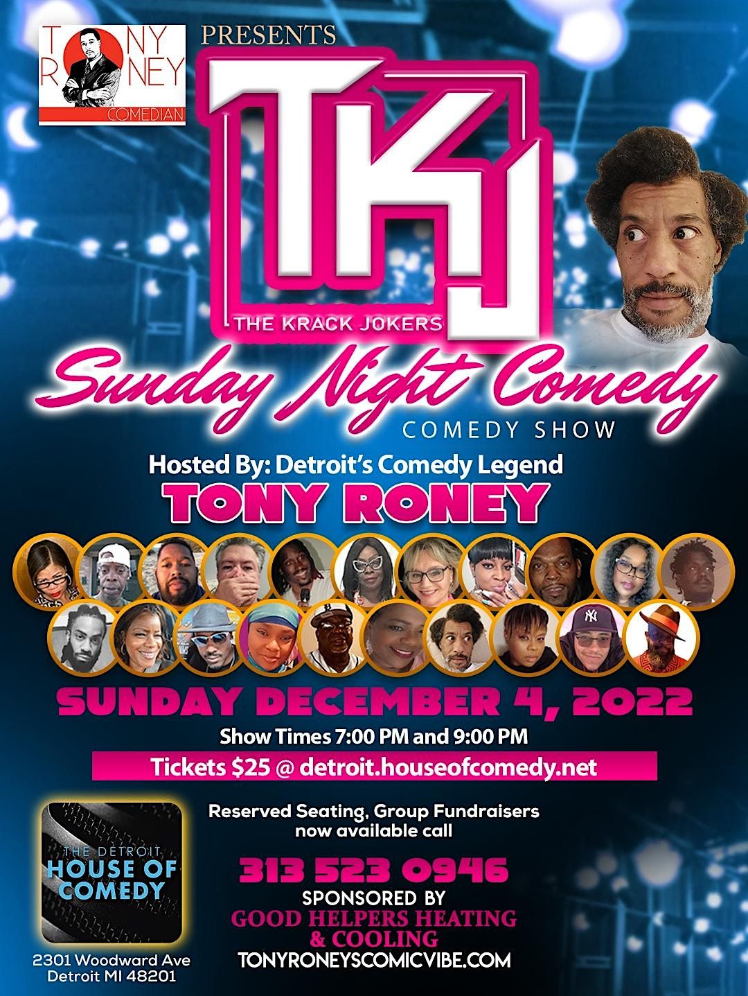 Tony Roney Presents THE KRACK JOKERS Sunday Night Comedy Show Detroit