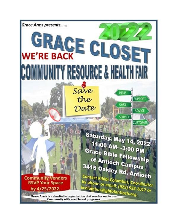 2022 Grace Closet Community Resource & Health Fair | 3415 Oakley Rd, Antioch,  CA | May 14, 2022