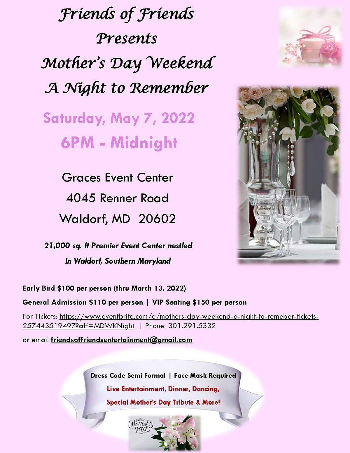 Mothers Day Weekend A Night to Remember | Graces Event Center, Waldorf, MD | May 7 to May 8