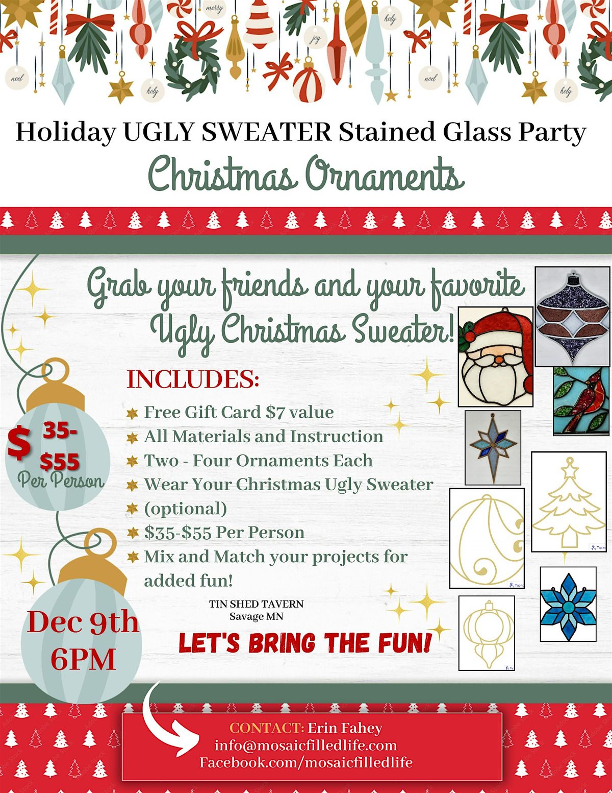 Mix and Match Stained Glass Ornament Class at the TIN Shed