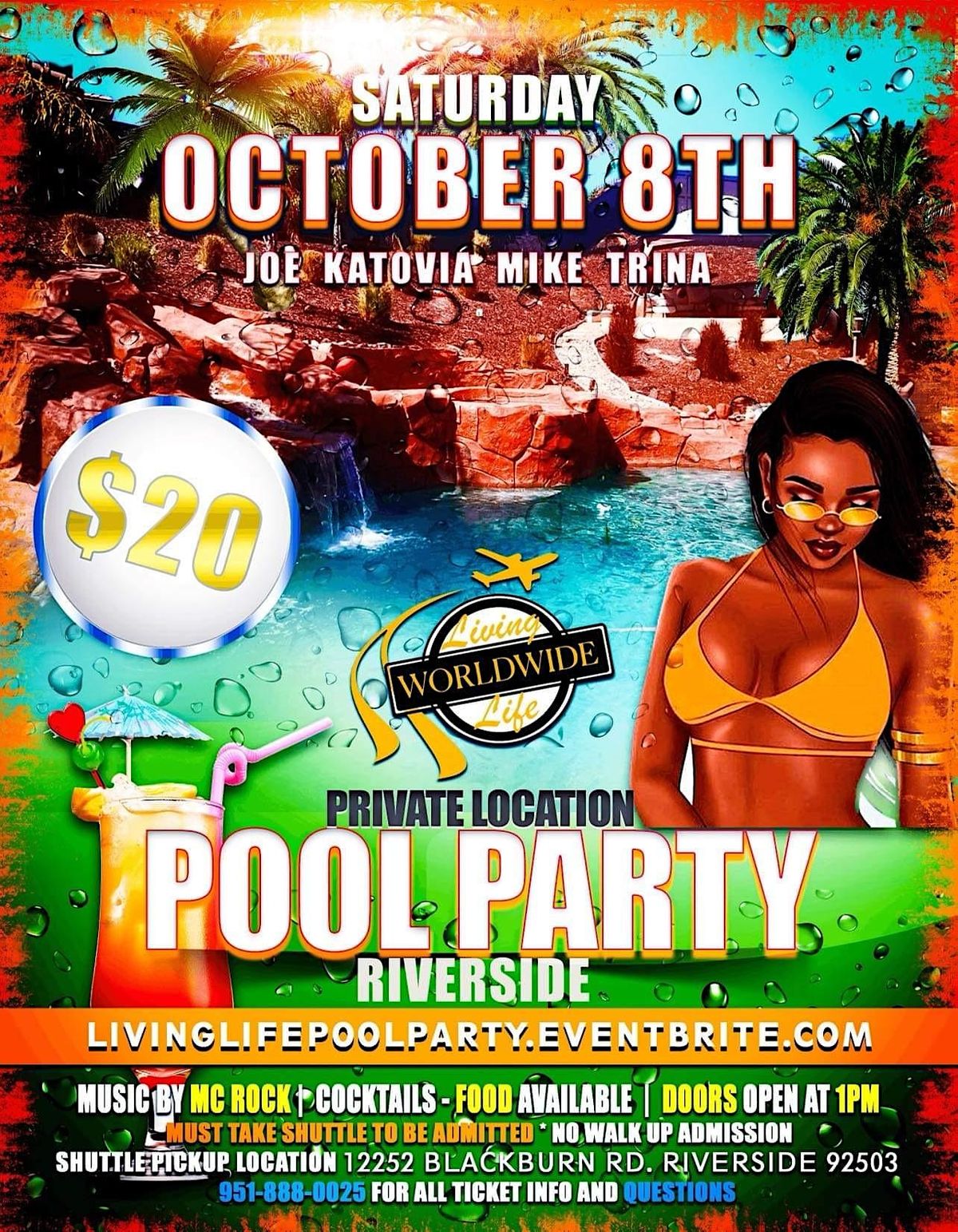 Living Life Worldwide Pool Party PARKING SHUTTLE Pick Up Riverside living-life-worldwide-pool-party-parking-shuttle-pick-up-riverside