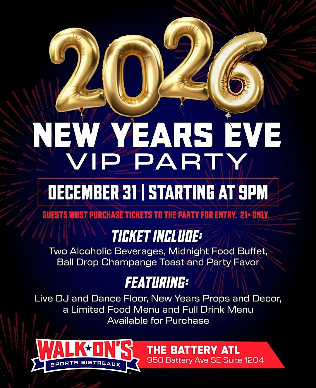 Walk On\u2019s NYE Party Kickoff to 2026