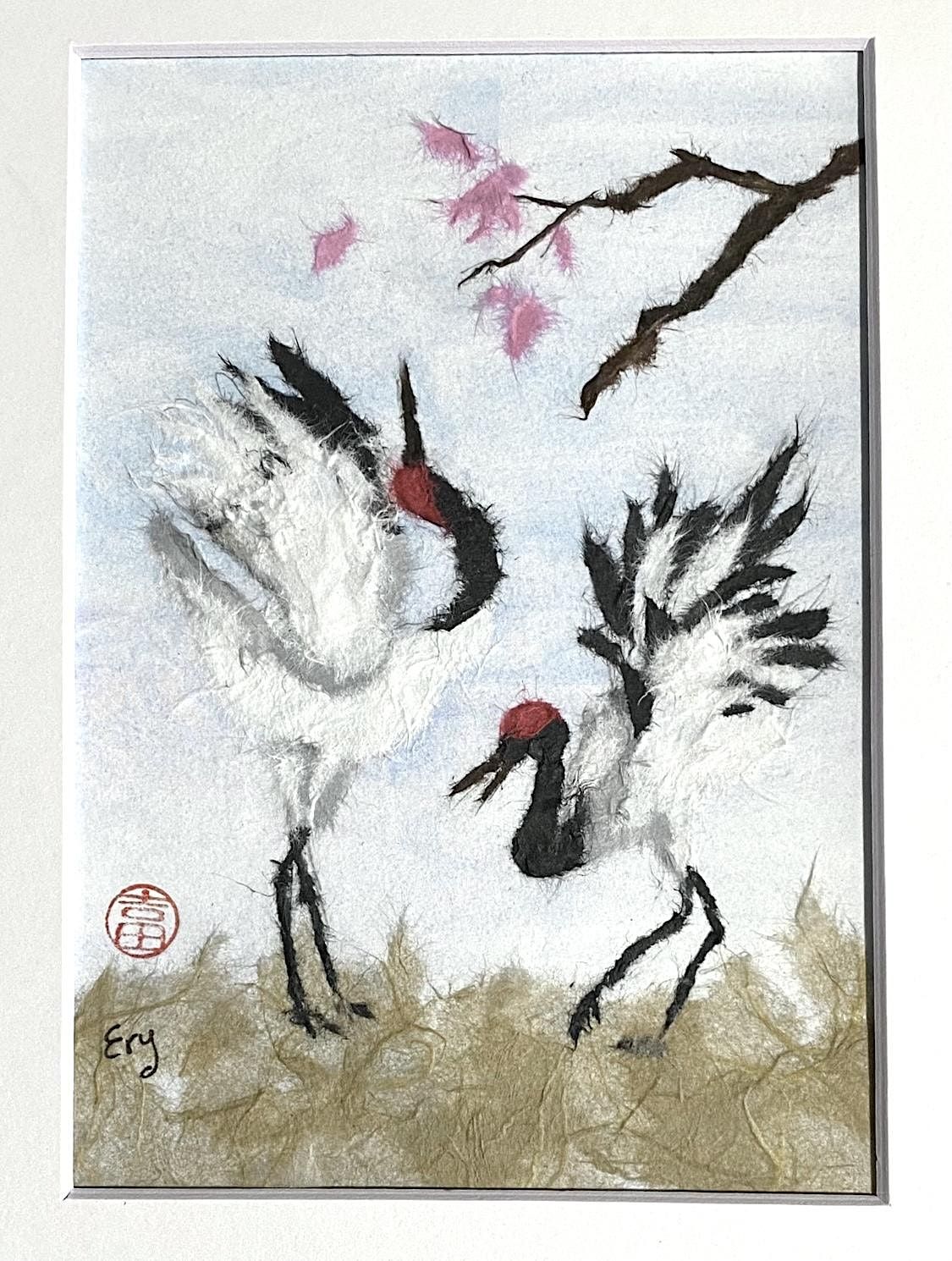 Tree Using Chigiri E Chigiri-e Japanese Cranes - Japanes Collage Technique | Hummingbird ...