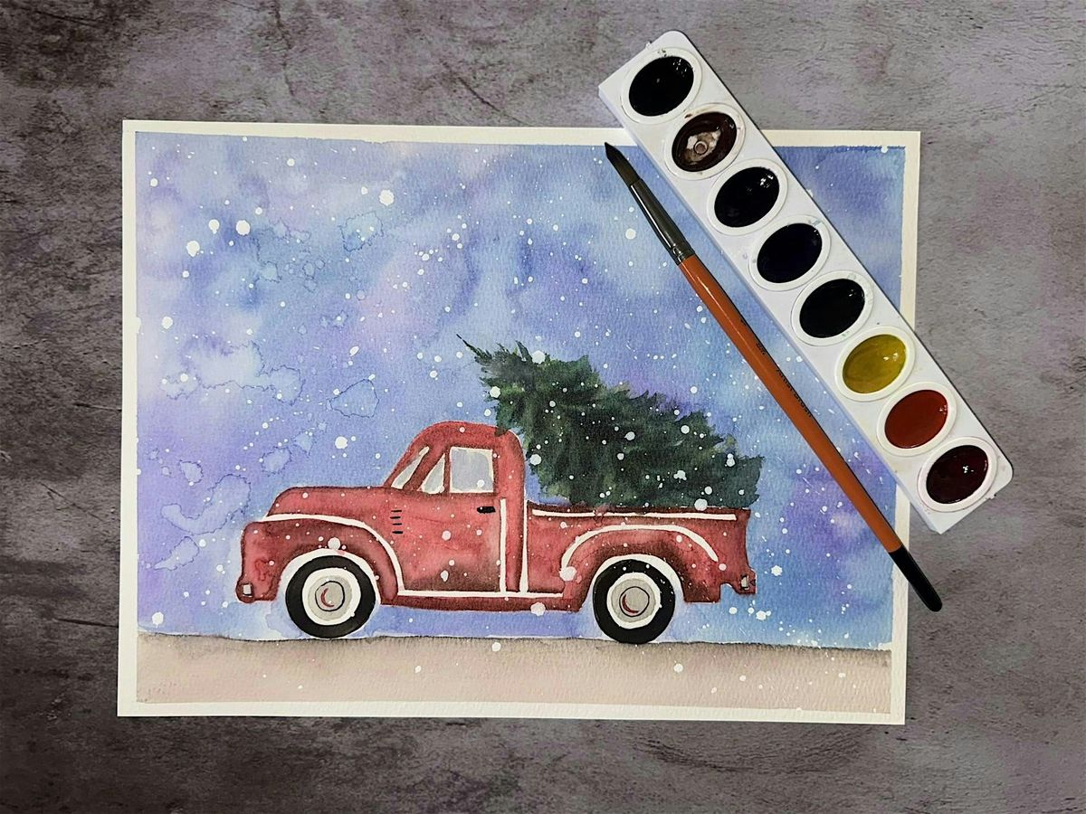 Watercolor Basics-for ages 10 and up-Let's paint a holiday red truck
