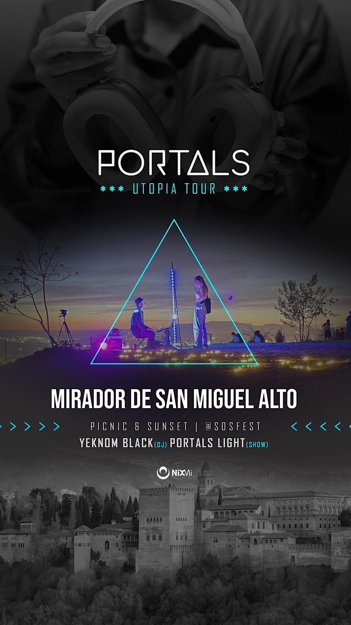 San Miguel Alto, Headphones Experience, picnic, music, light show at sunset