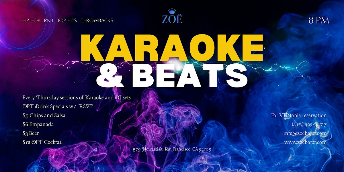 KARAOKE & BEATS: BOGO Drink Special w\/ rsvp!