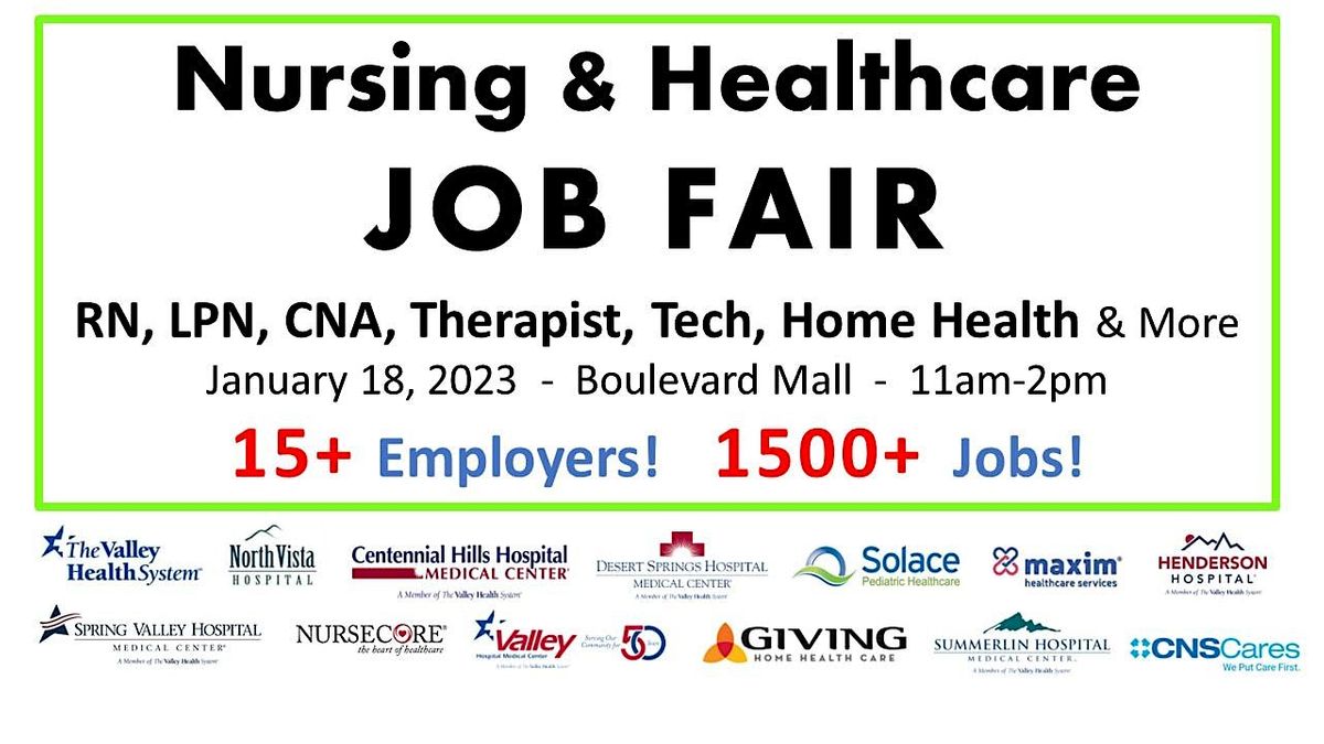 Las Vegas Nursing & Healthcare Job Fair. January 18, 2023 - Boulevard Mall
