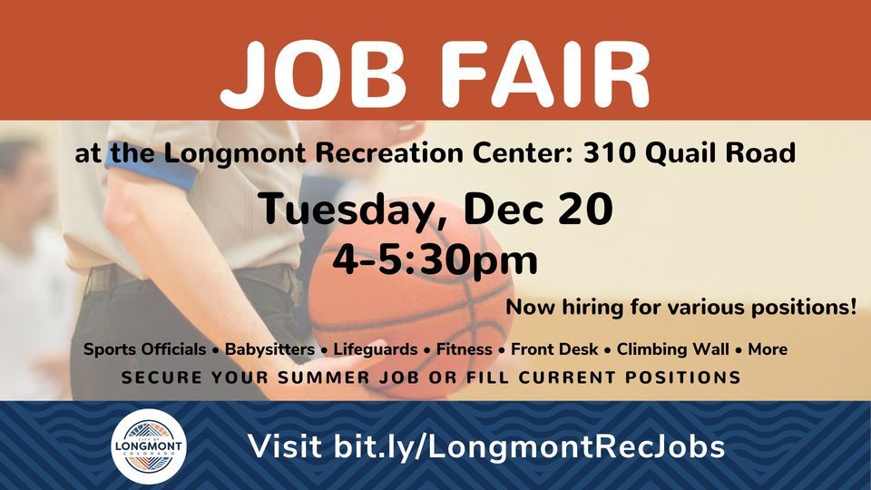 Recreation Job Fair Longmont Recreation Center December 20, 2022