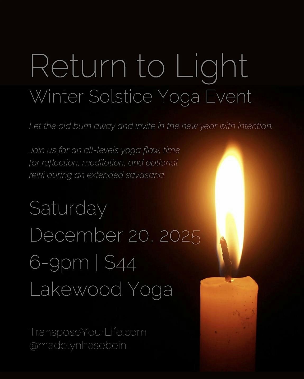Winter Solstice Yoga Event: Return to Light
