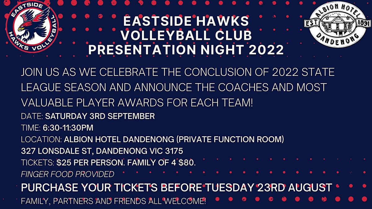 Eastside Hawks Volleyball Club Presentation Night 2022 Albion Hotel