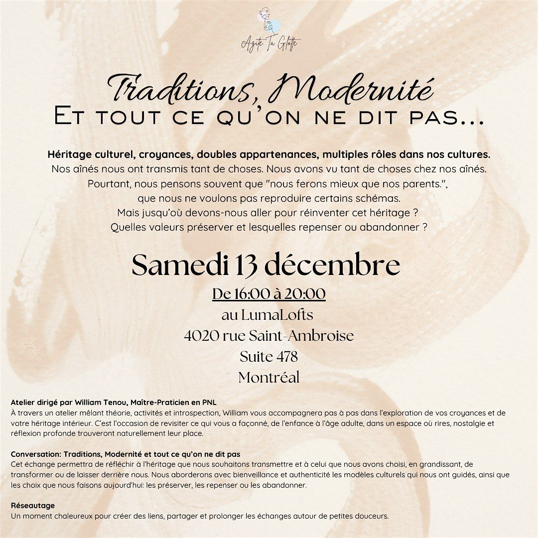 Agite ta Glotte: \u00ab Traditions, modernit\u00e9 et tout ce qu'on ne dit pas \u00bb