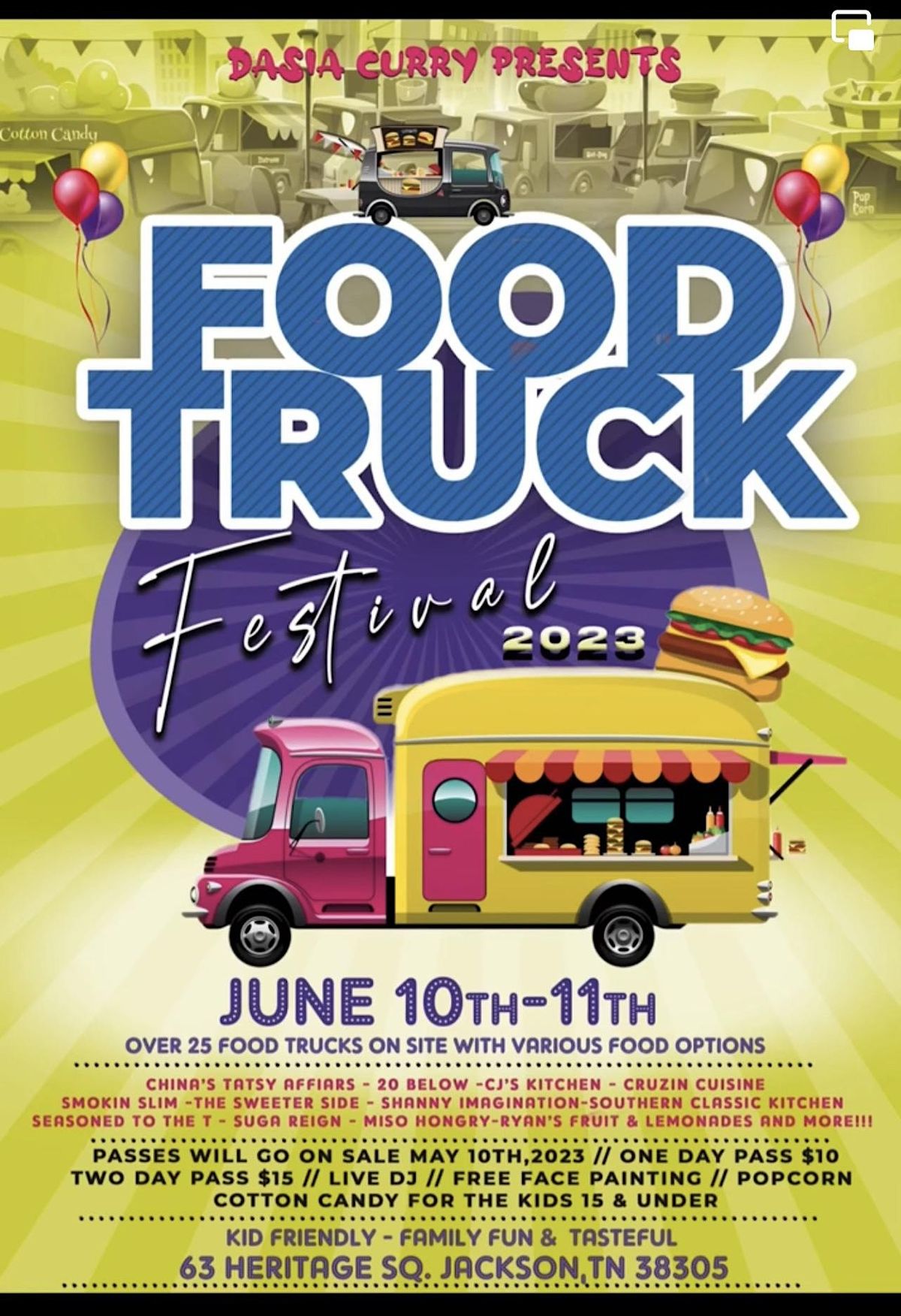 Food Truck Festival 2023 63 Heritage Square, Jackson, TN June 10 to