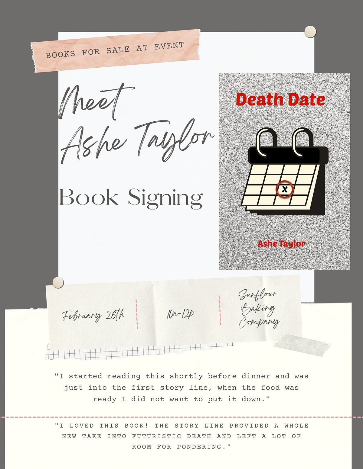 Book SigningDeath Date Sunflour Baking Company Ballantyne Bakery