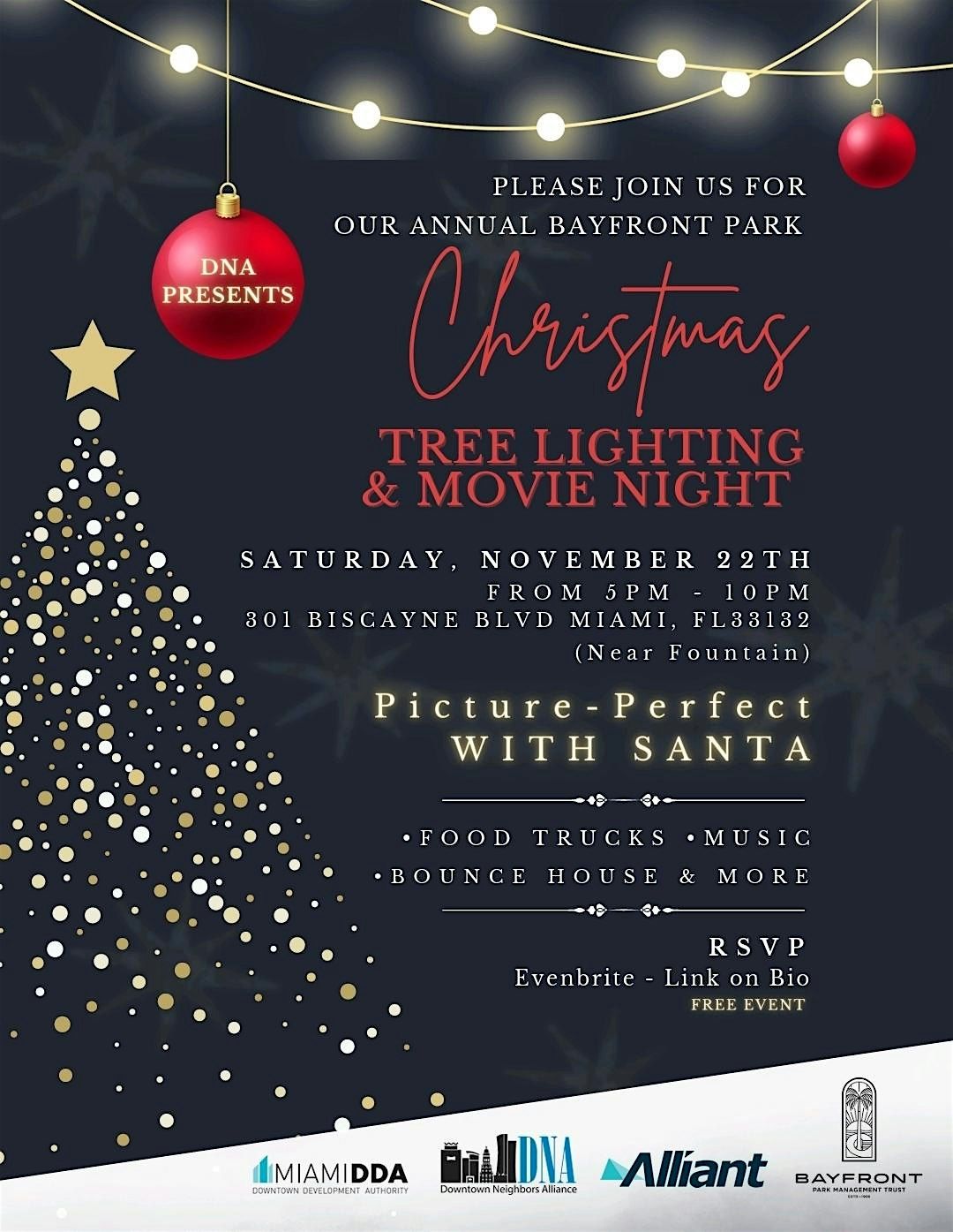 Bayfront Park Christmas Tree lighting, Movie Night & Santa Visit