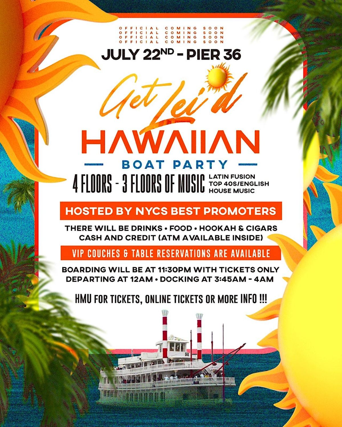 Get Lei'd Hawaiian Boat Party Aboard The Liberty Belle Yacht @ Pier 36