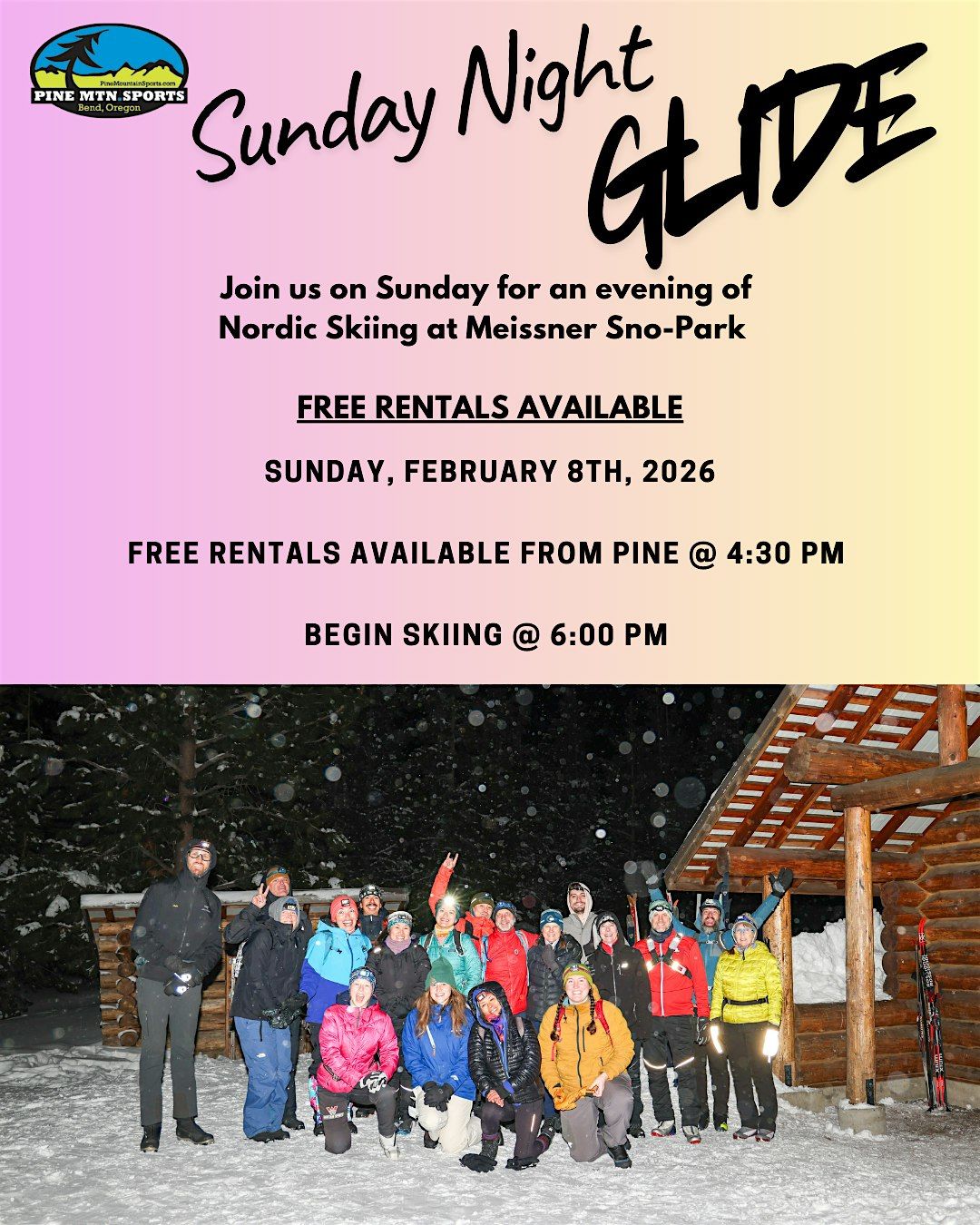 Sunday Night Glide, Group Nordic Ski, Free rentals!