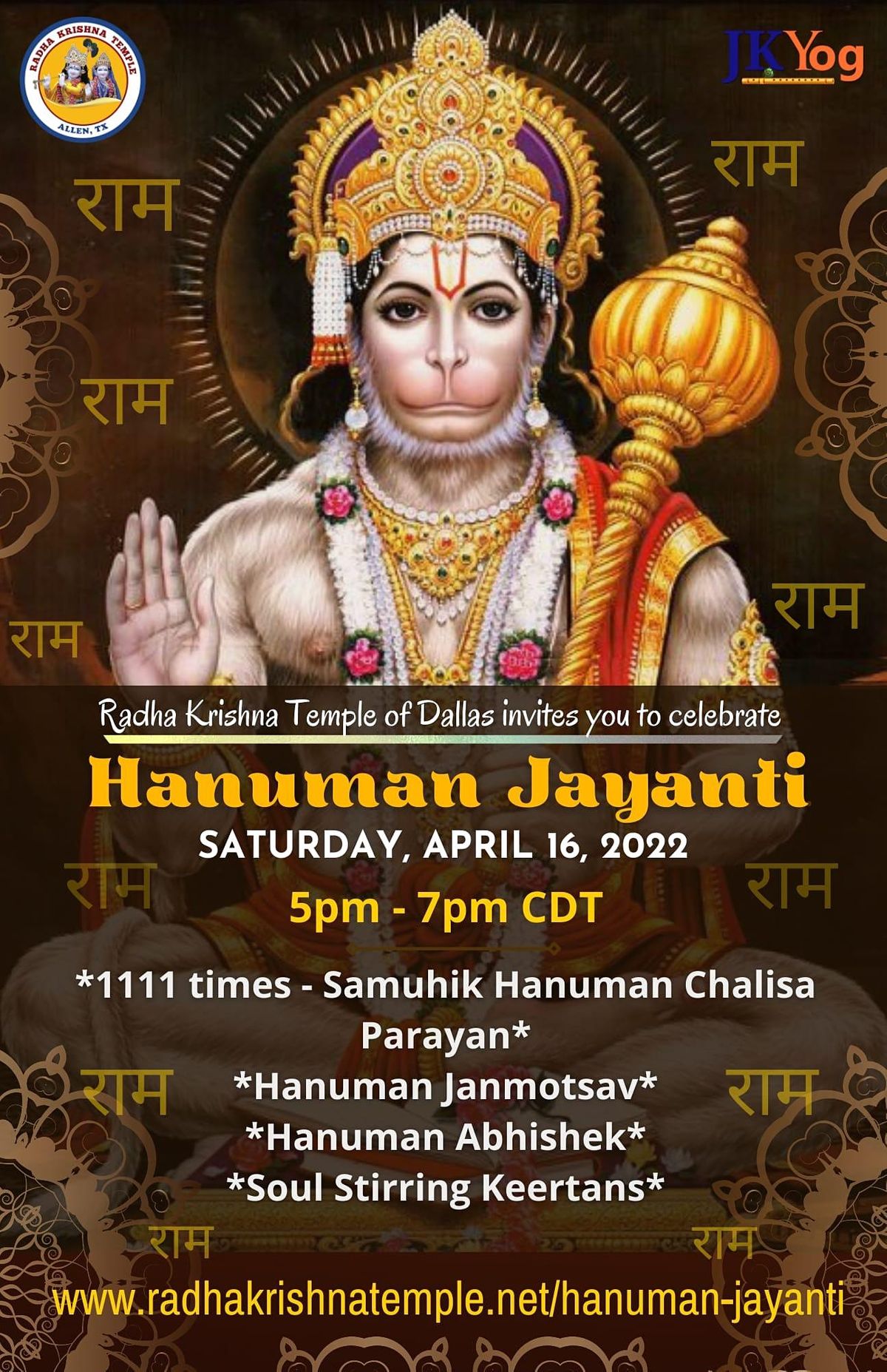 Hanuman Jayanti Radha Krishna Temple of Dallas, Allen, TX April 16