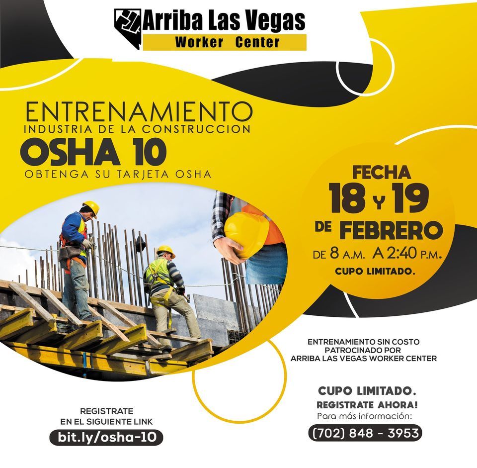 Entrenamiento OSHA 10 at Arriba Las Vegas Worker Center on 18th ...