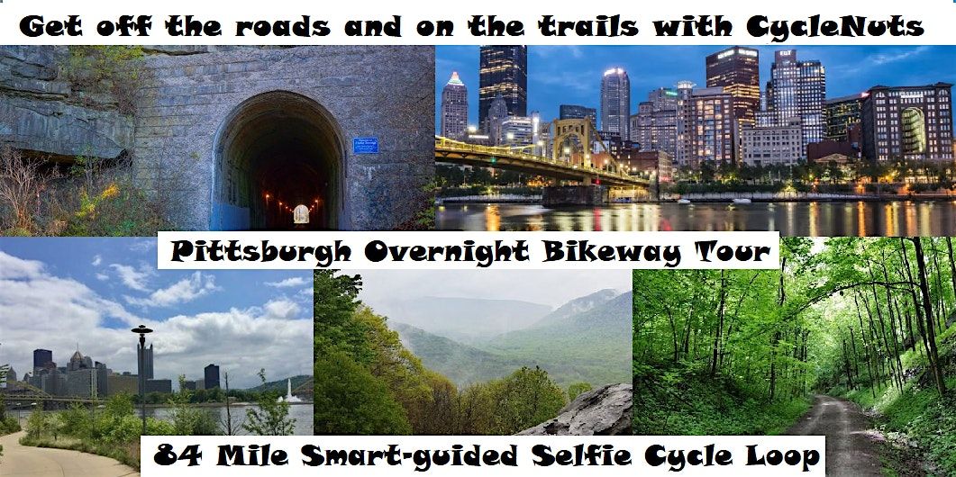 Pittsburgh Overnight Bikeway Tour. Scenic Smart-guided Selfie Cycle Loop.