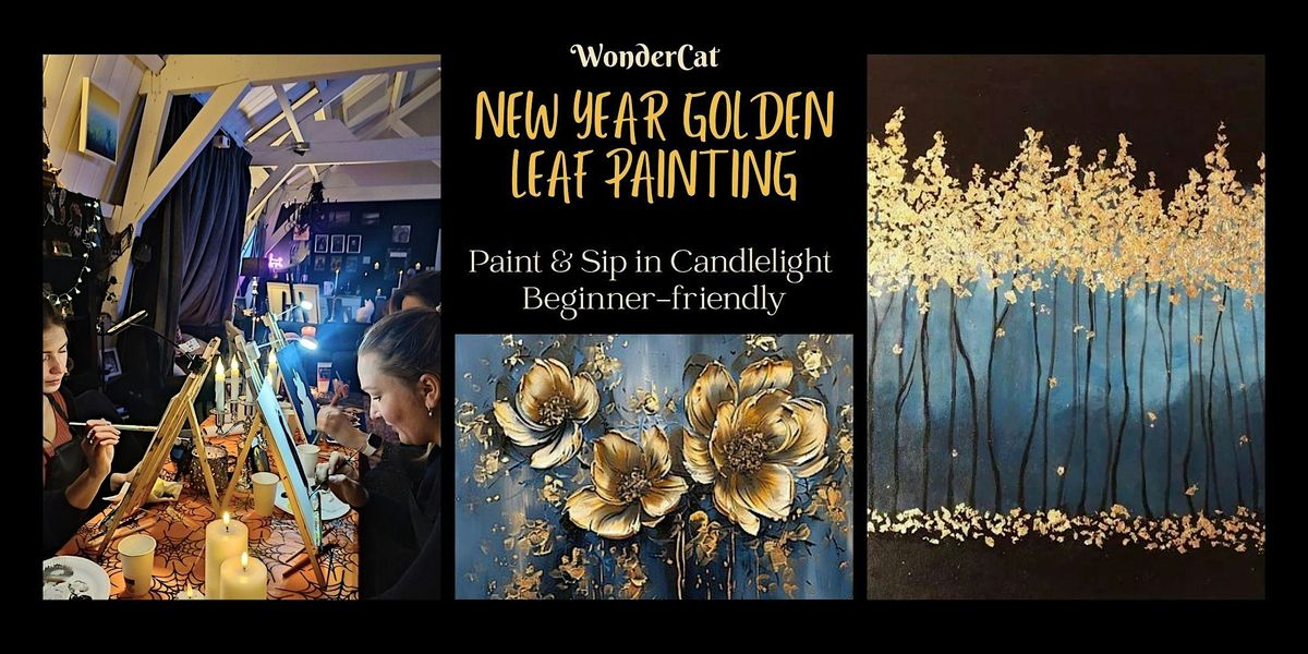 New Year Golden Leaf Paint & Sip in Candlelight - beginner friendly