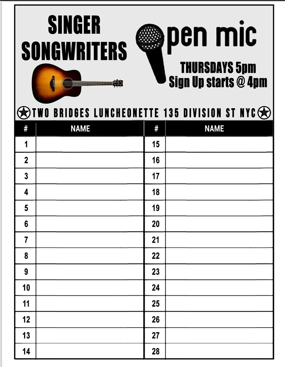 Open Mic Thursdays @ The Luncheonette, 5-9pm