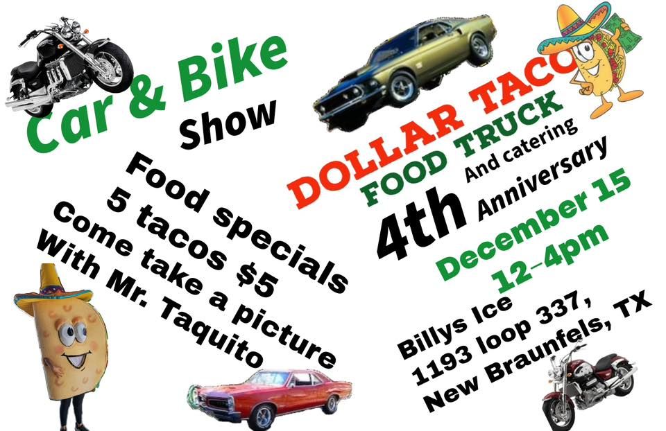 4th anniversary car show Billy's Ice, New Braunfels, TX December 15