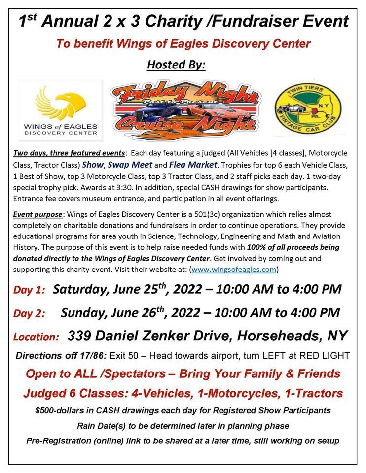 Car Show 2022 June 25 & 26 (10am4pm) Wings of Eagles Discovery