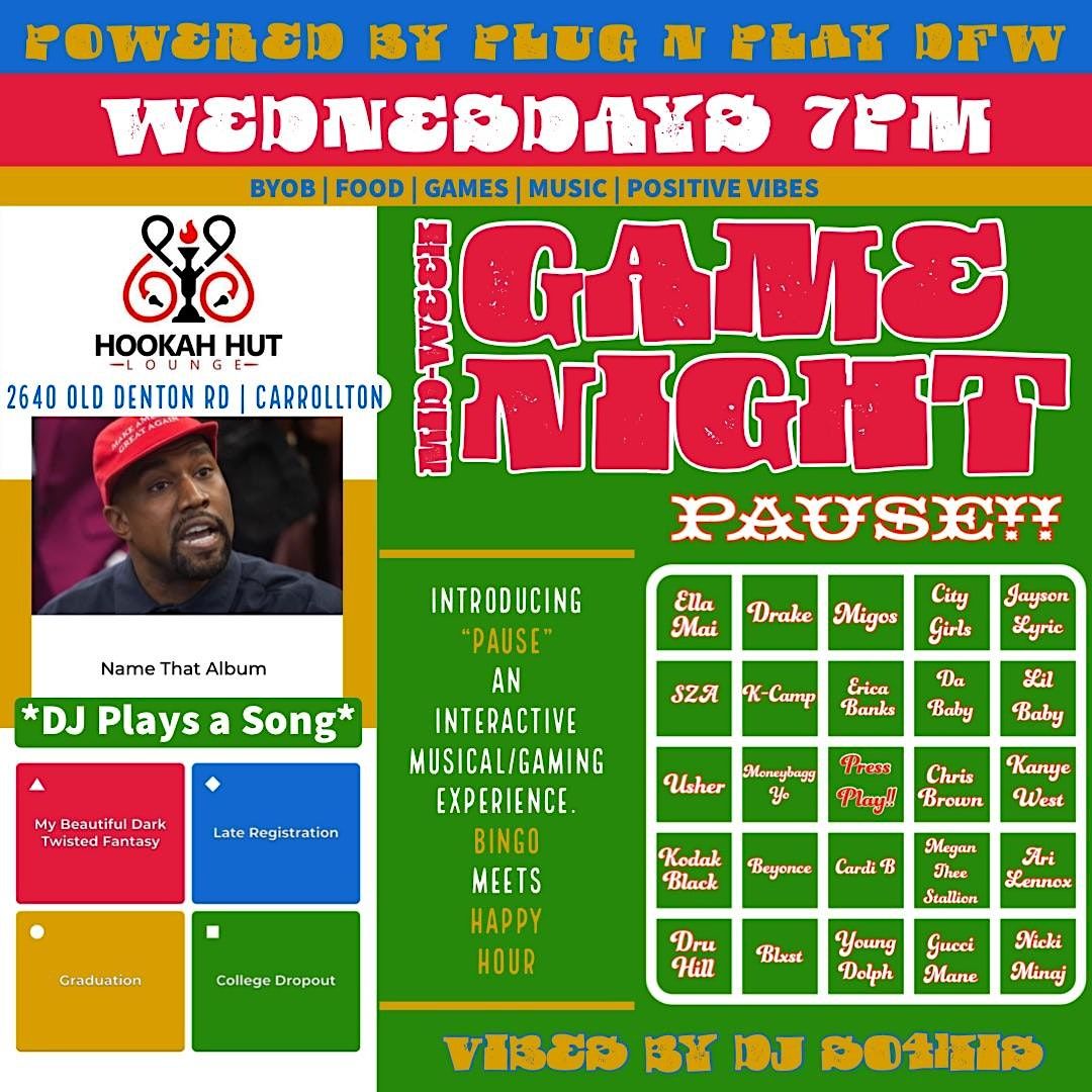 MidWeek Game Night Hookah Hut Lounge, Carrollton, TX September 21