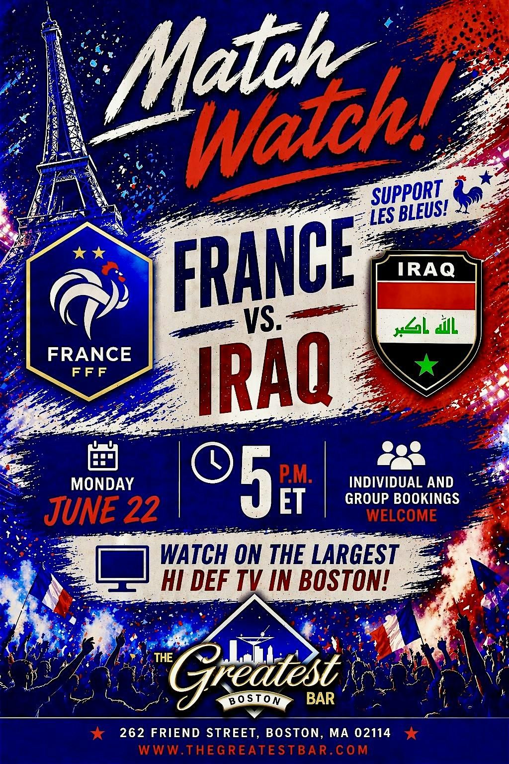 France vs Iraq World Cup Watch Party at The Greatest Bar
