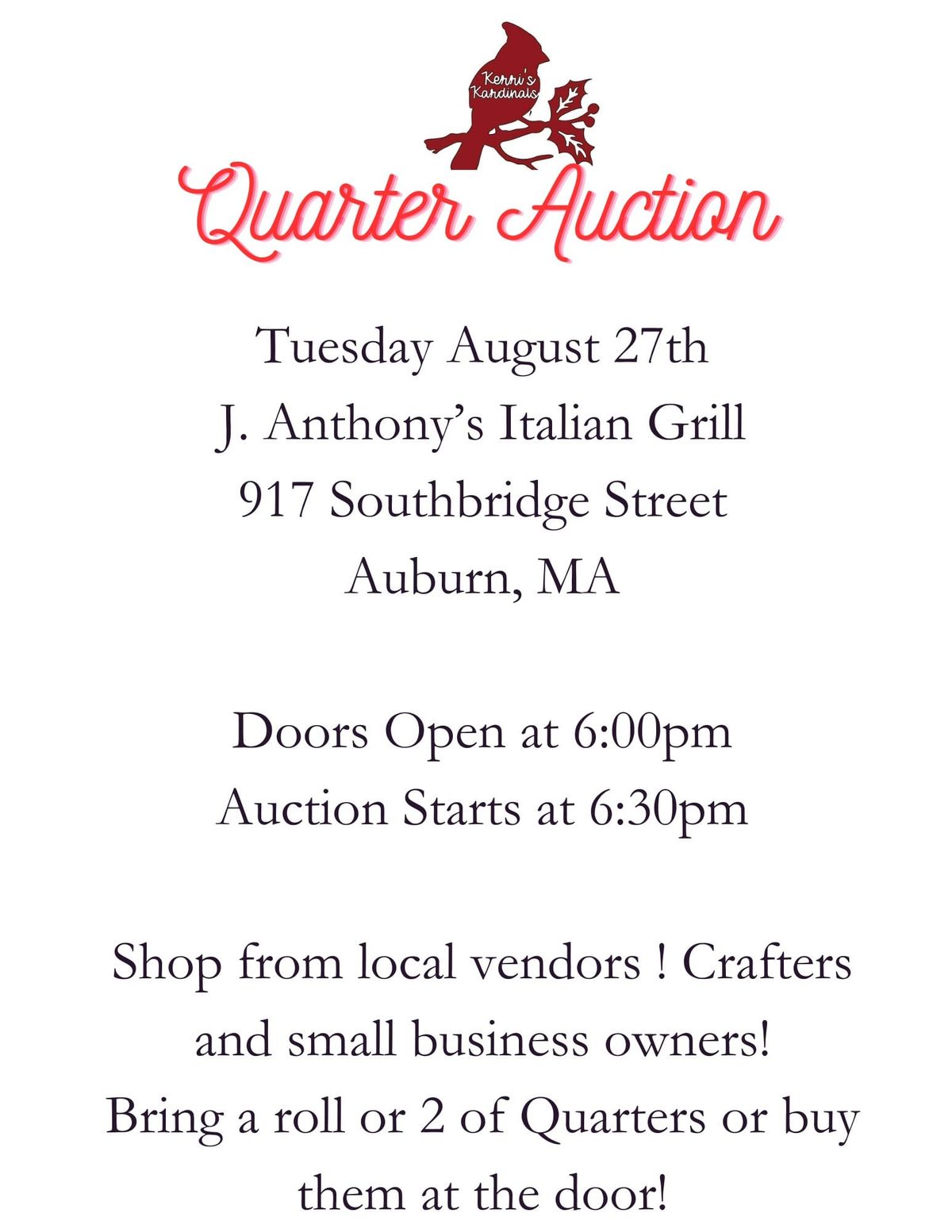 Quarter Auction J.anthonys, Auburn, MA August 27, 2024