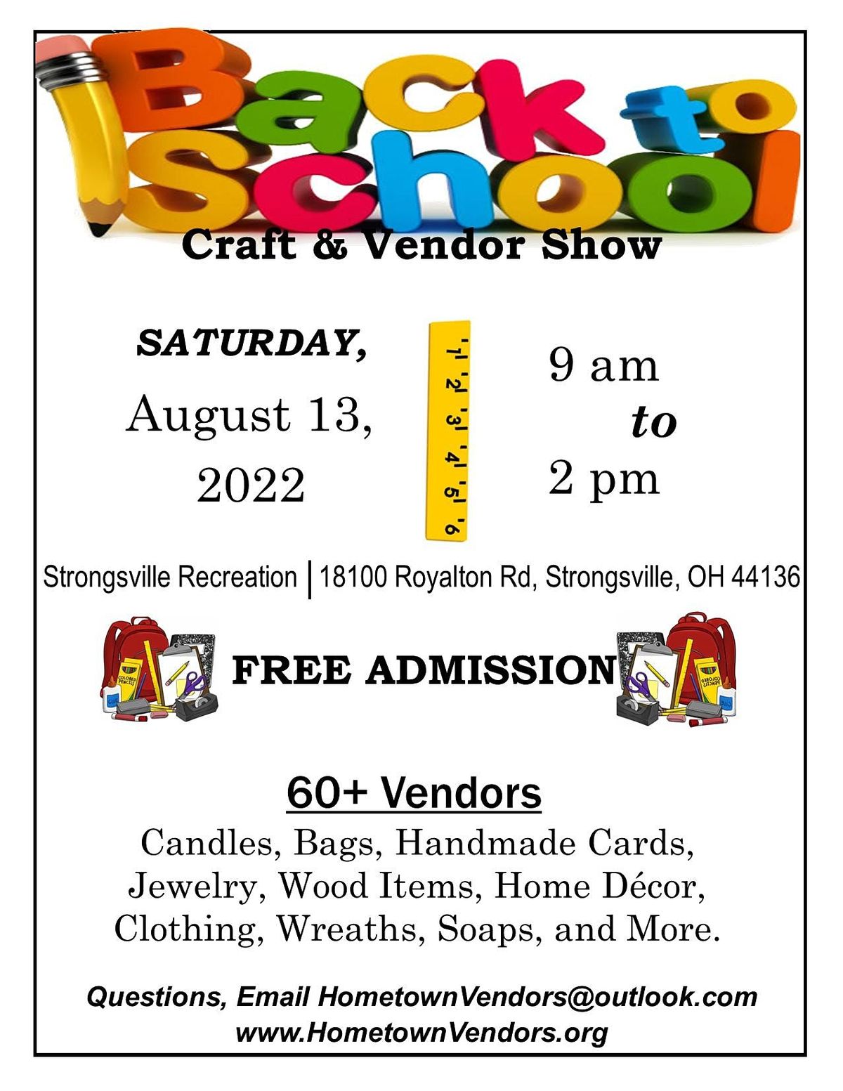 Back to School Craft & Vendor Show Ehrnfelt Event Center