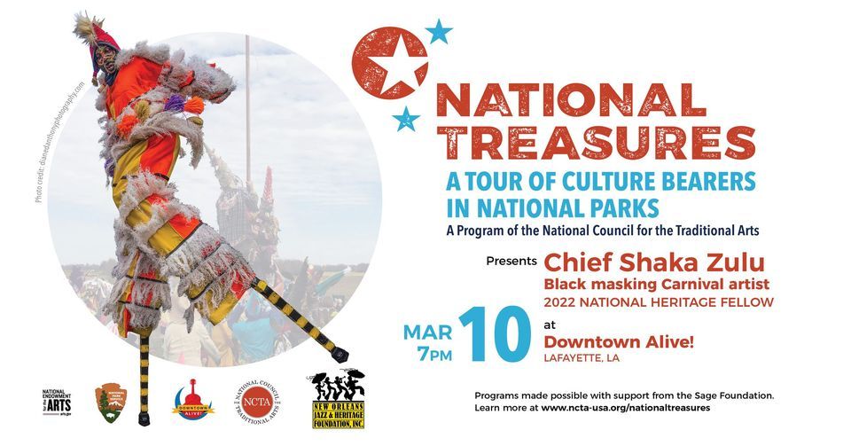 National Treasures presents: Black masking artist & stilt walker Chief Shaka Zulu @ Downtown Alive!