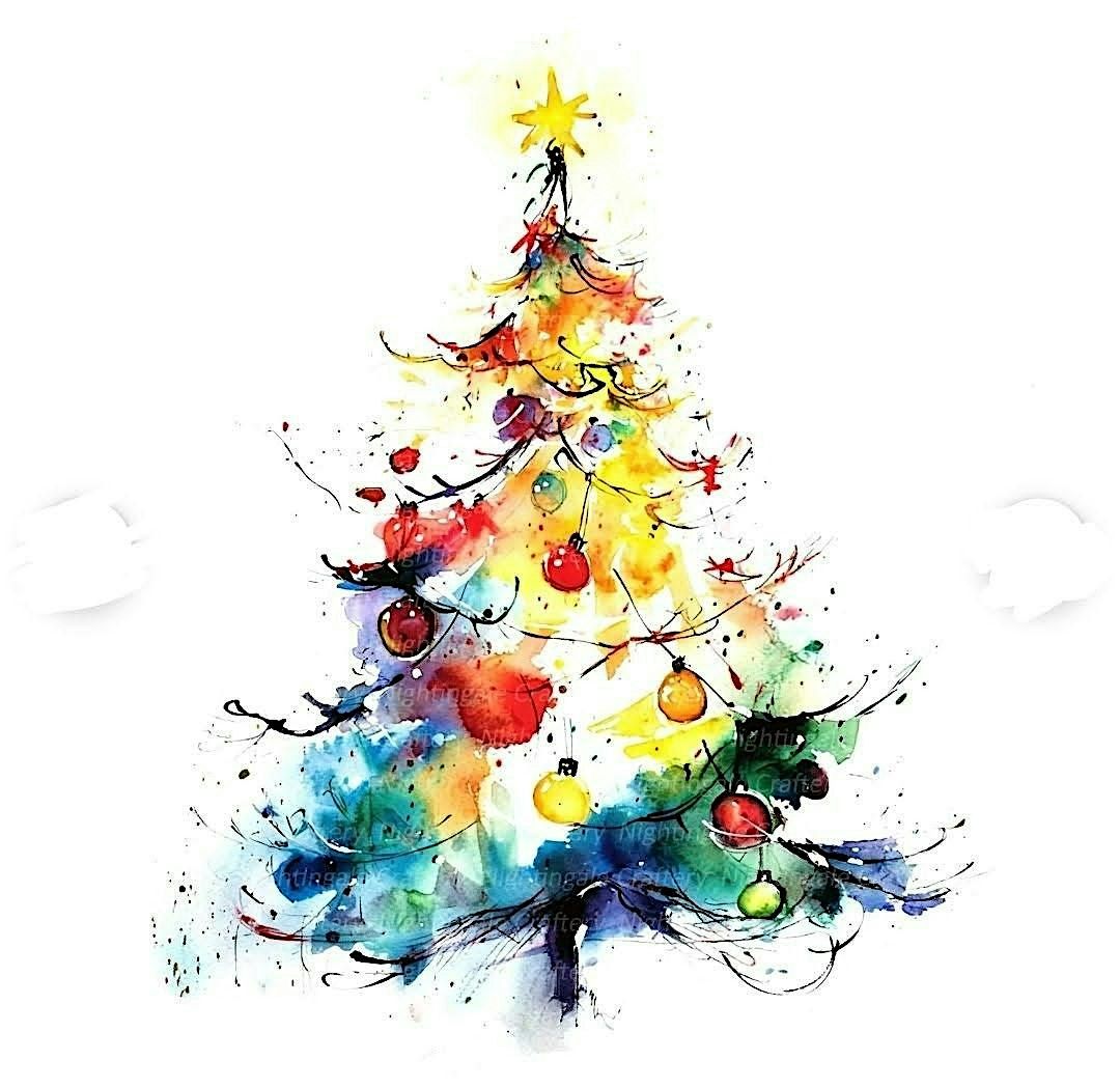Christmas Tree Watercolor Paint Party