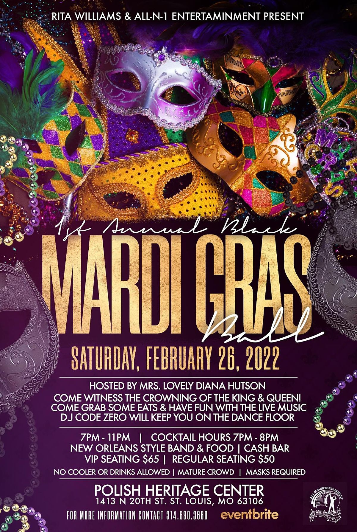 St Louis Annual Black Mardi Gras Ball 2022 Polish Heritage Center, St