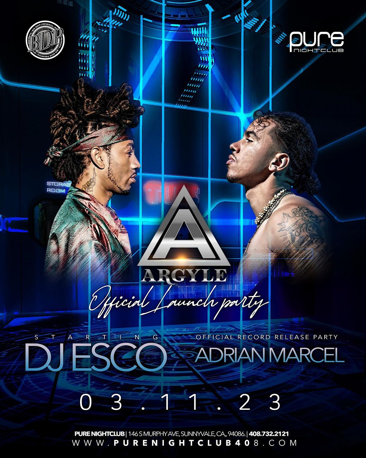 DJ ESCO & ADRIAN MARCEL LIVE! THE “ARGYLE” LAUNCH PARTY! Pure