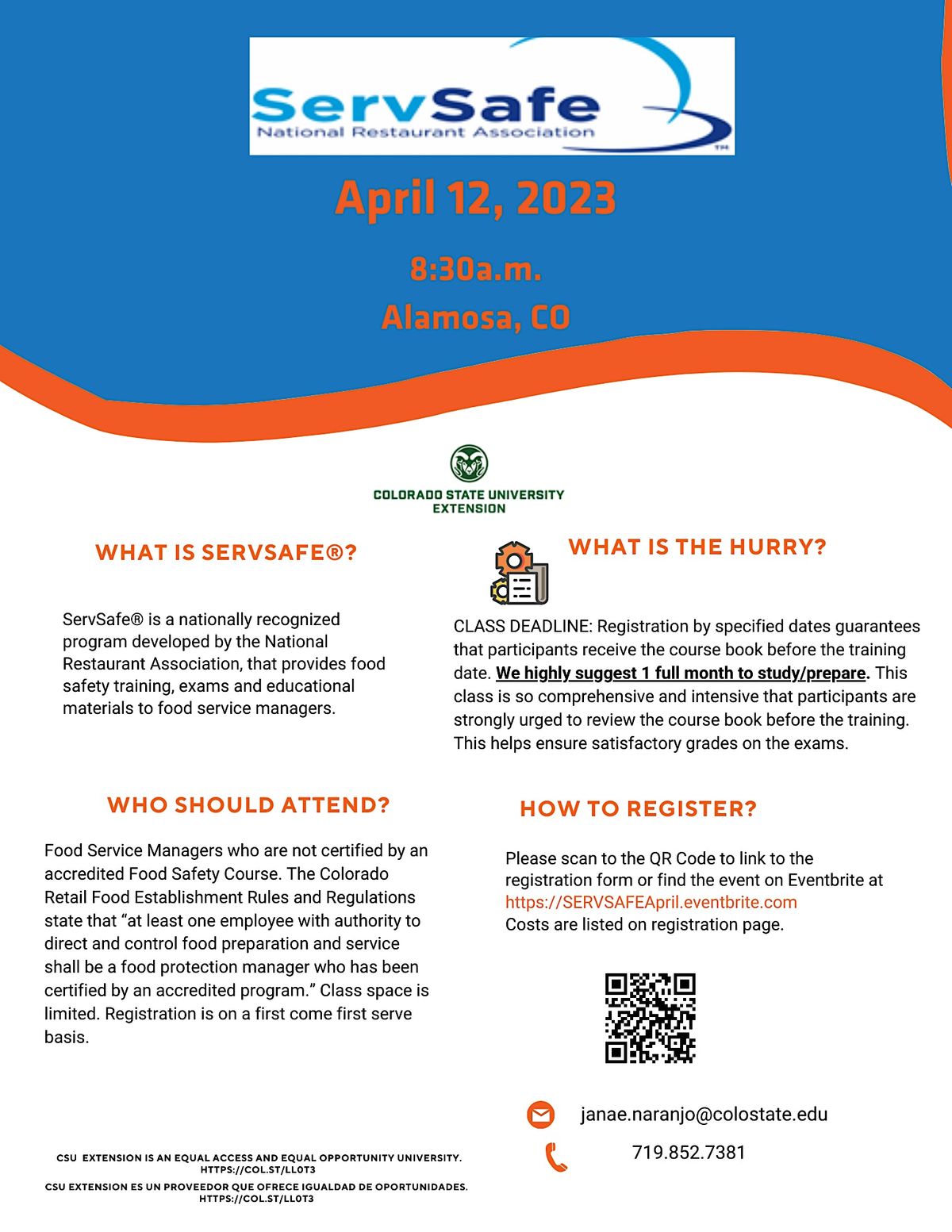 Sefsave ServSafe Managers Class at Adams State University, Alamosa on 12th ...