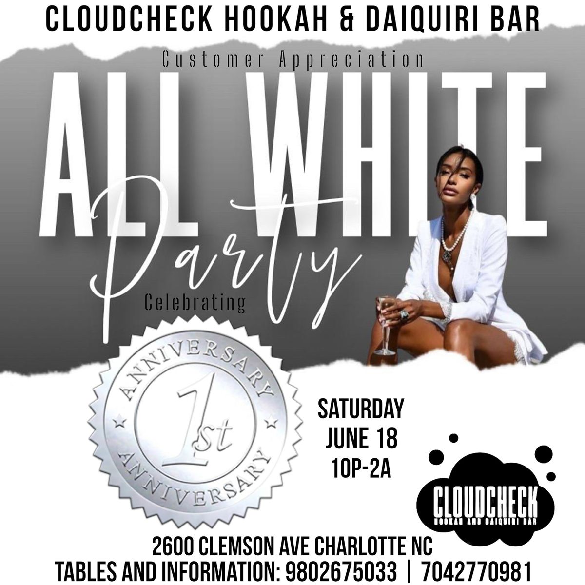 One Year Anniversary All White Party Cloudcheck Hookah & Daiquiri Bar