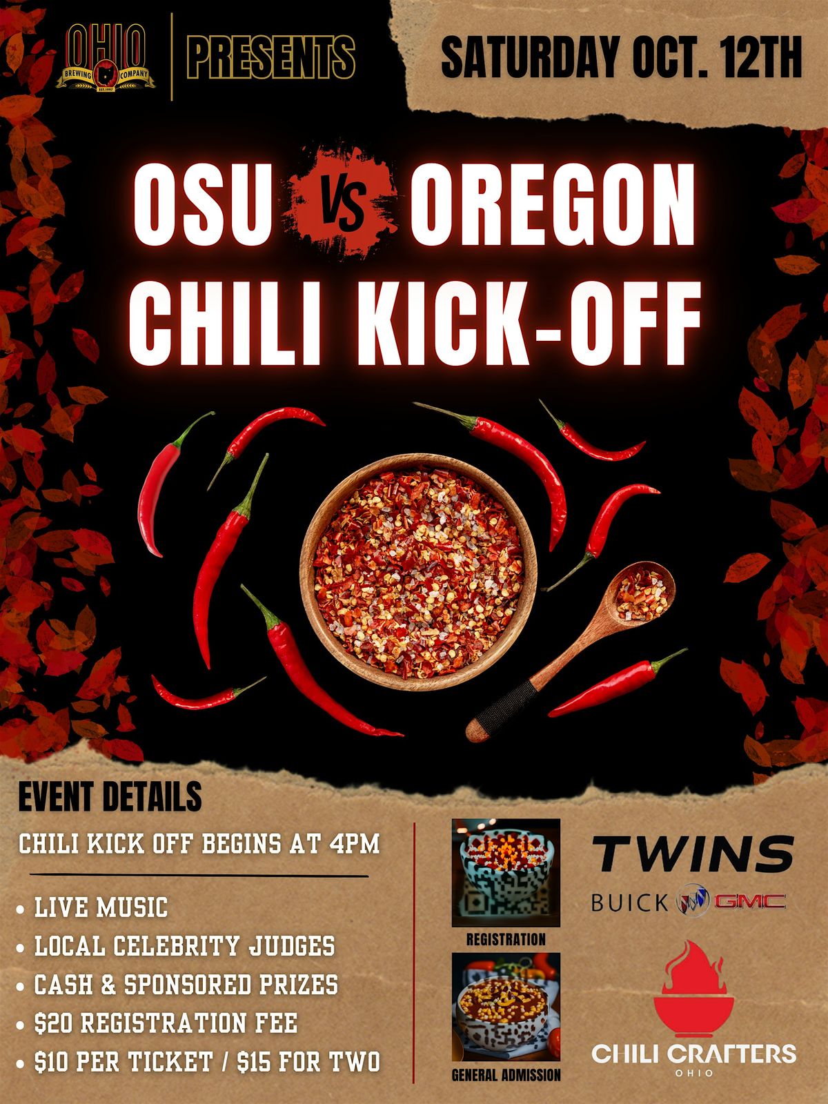 OSU VS. OREGON CHILI KICKOFF REGISTRATION Ohio Brewing Company