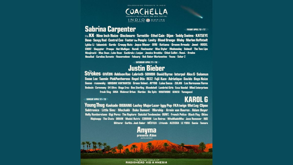 Coachella 2026 Weekend 1: Sabrina Carpenter Justin Bieber & Karol G - 3 Day Pass