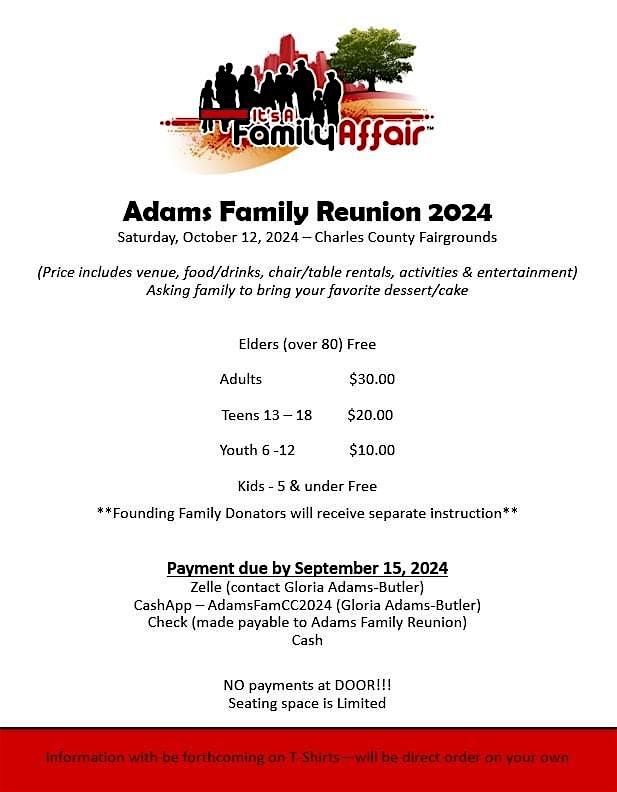 Adams Family Reunion 2024 Charles County Fairgrounds and Event Center