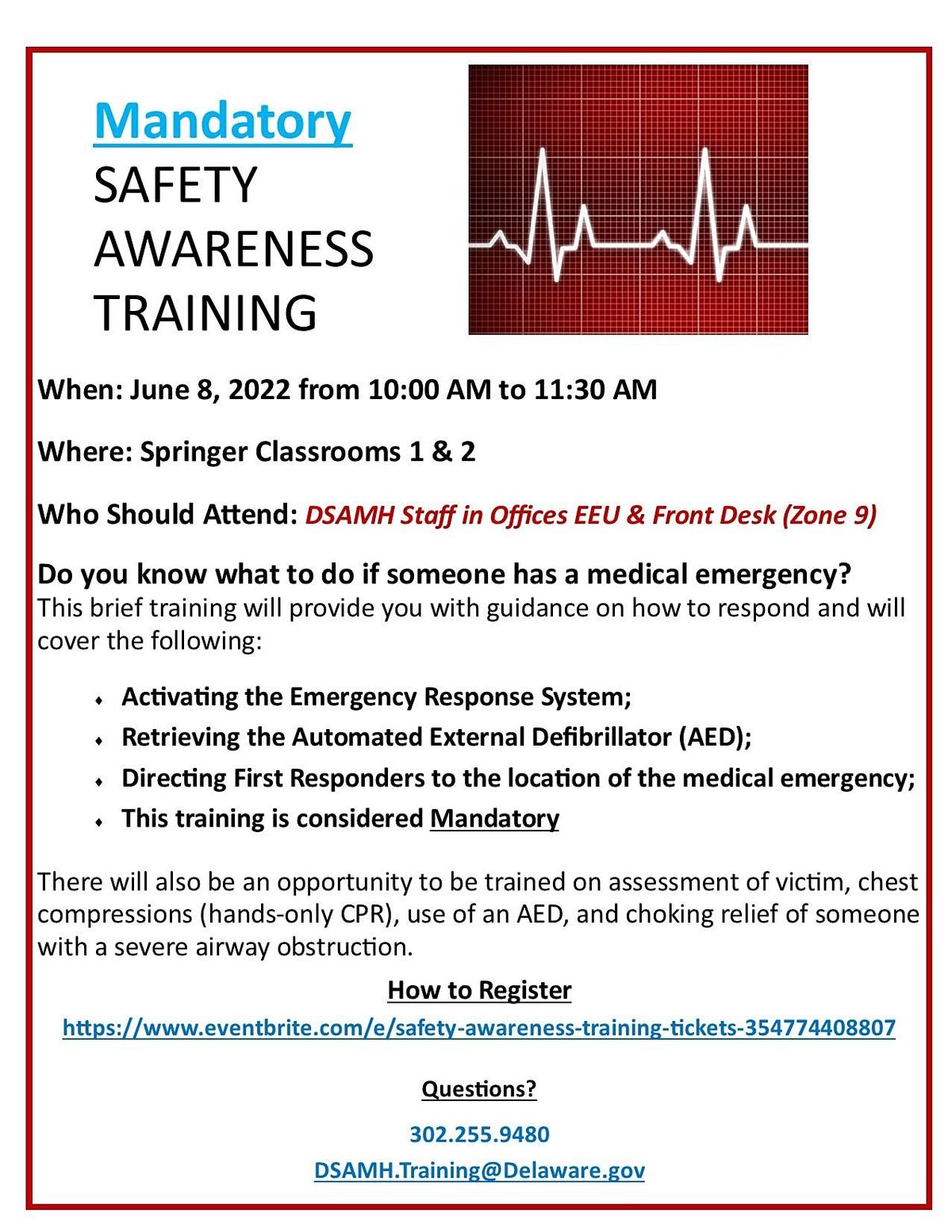 Safety Awareness Training DHSS Springer Building, New Castle, DE